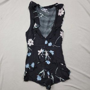 TOBI Romper V Cut Ruffle Floral Sleeveless Shorts